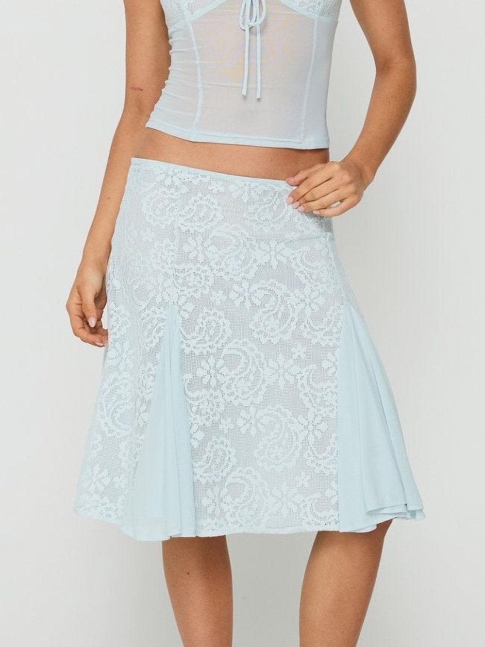 Princess Polly Quani Lace Midi Skirt Blue Sz 2
